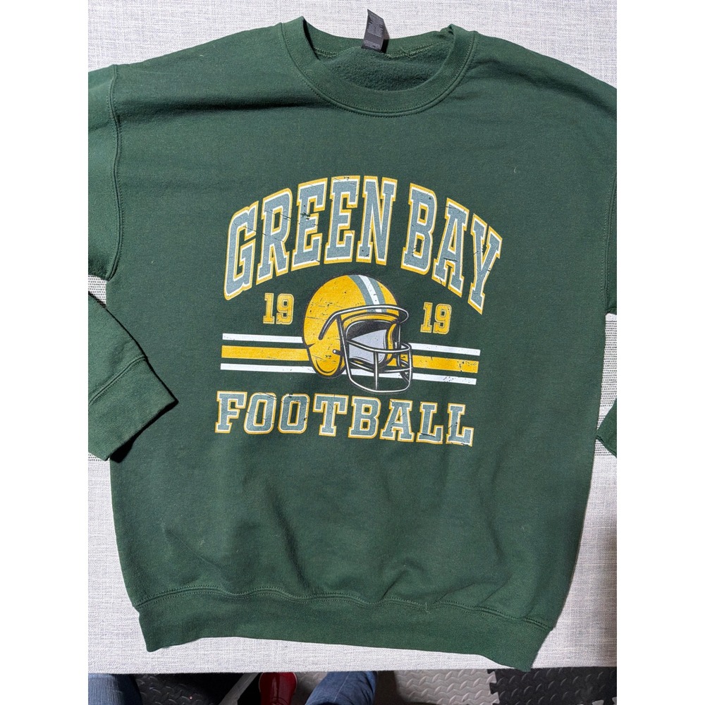 Green Bay Football Sweatshirt Dark Green Crewneck NFL Packers Graphic Pullover